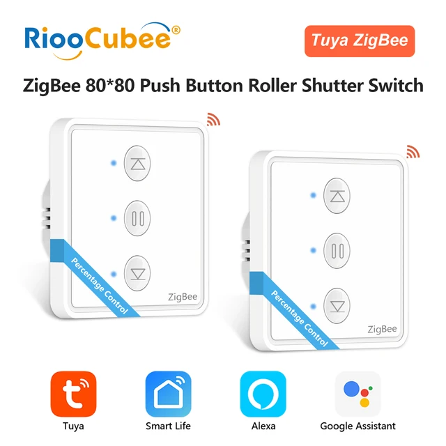 RiooCubee Zigbee ผ้าม่านปุ่มกดสวิทช์ 80x80 Tuya สมาร์ทเปอร์เซ็นต์ควบคุมเสียงทํางานร่วมกับ Google/Alexa 1