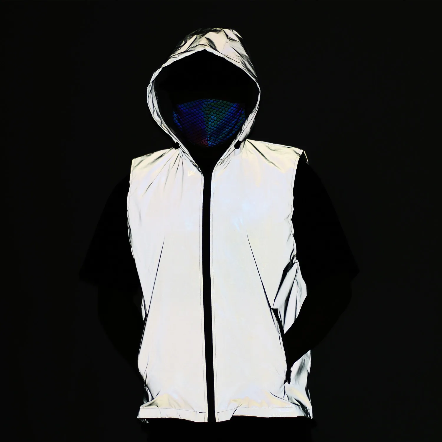 White Reflective Hooded Sleeveless Jackets 1