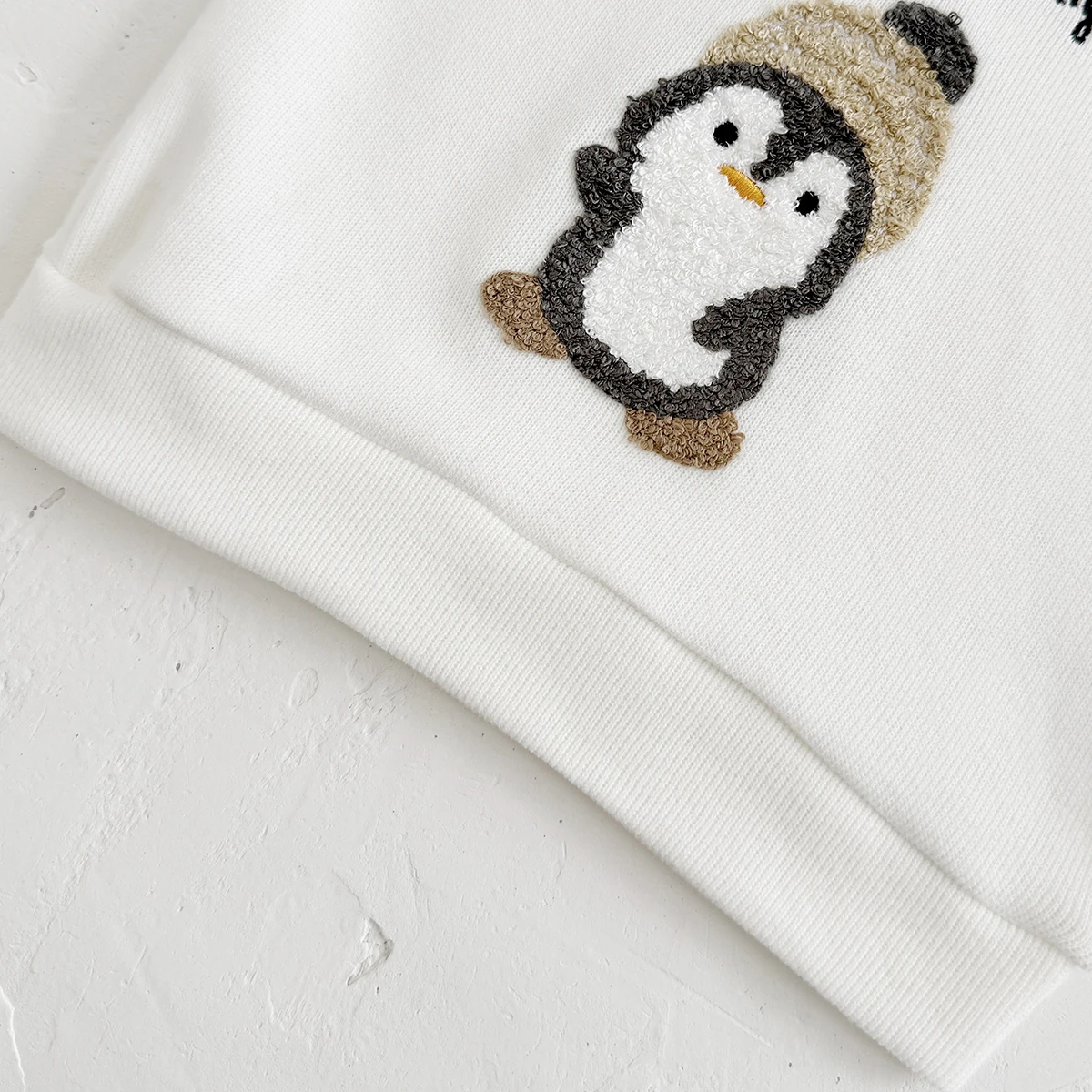 Neue Baby Kleidung Kleinkind Mädchen Anzüge Niedlichen Pinguin Stickerei Herbst Pullover Lange Ärmel Top + Unten 2 stücke Baumwolle baby Jungen Sets – Detail 9