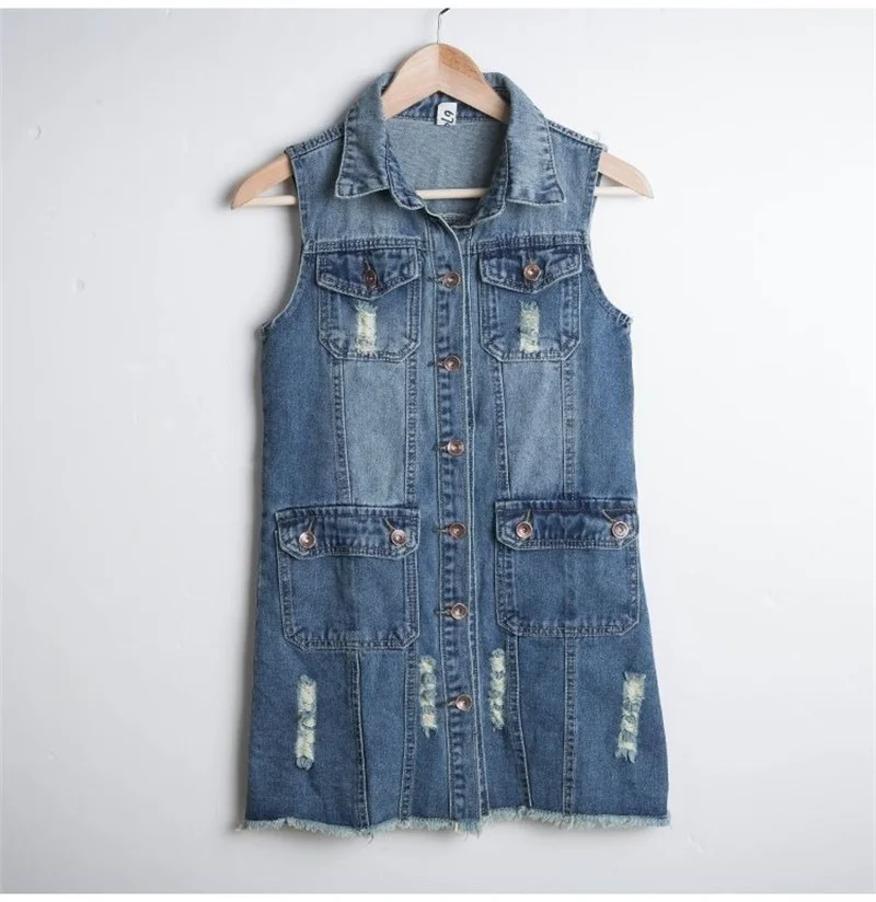 2022 New Denim Vest Women Spring Autumn Sleeveless Mid-Length Jean Cardigan Coat Female Jeans Waistcoat Casual Outerwear Tops long down coat womens