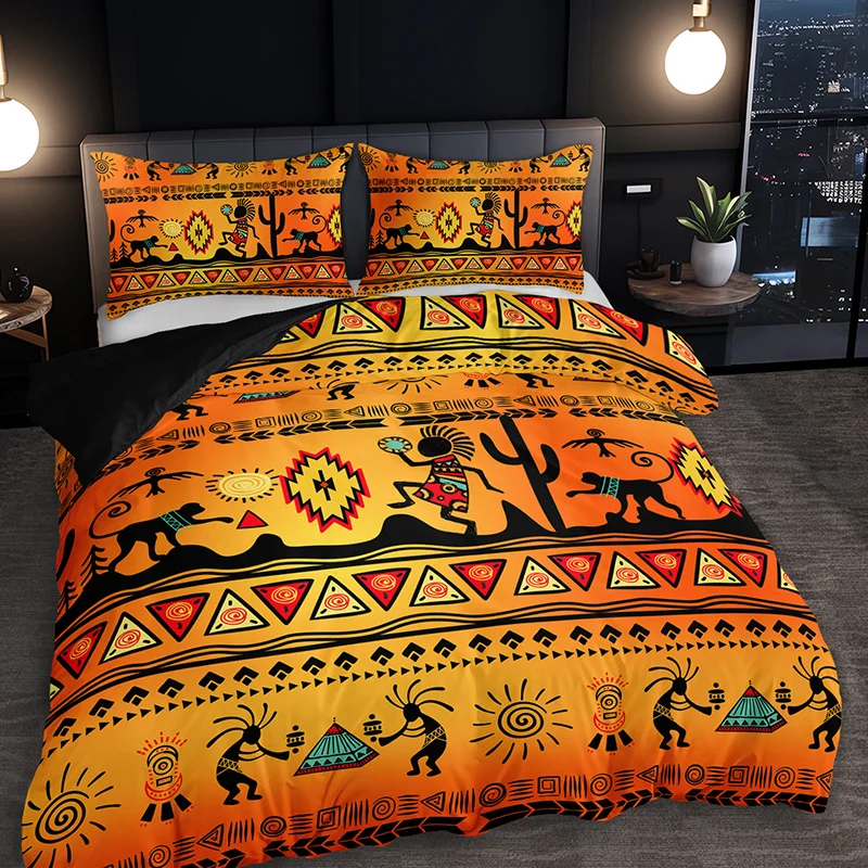 2/3Pcs South American Tribal Totem Duvet Cover Set, HD Printing All Season Bedding with Pillowcases, Home Dorm Decor