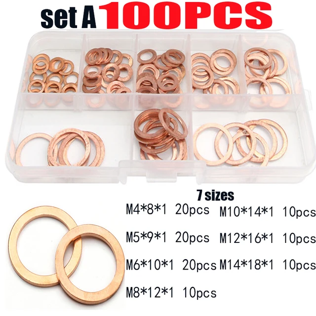 100/200/250/300/568pcs O Ring Copper Washer Gasket Set M4M28 Flat Ring