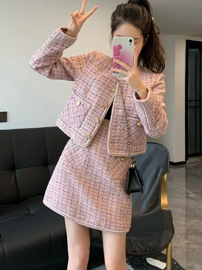 

2024 Women's Suit Jacket Skirt Autumn and Winter New Sweet Girl Coat Socialite Age-reducing Temperament High-end Two-piece Set