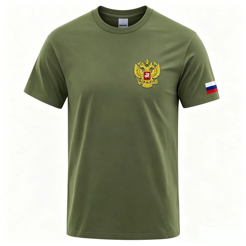 Sommer Russische Adler-Flagge Bedruckte Baumwoll-T-Shirts Herren Kurzarm-T-Shirts Übergroße O-Ausschnitt Weiche Oberteile Lässige Männerkleidung – Detail 24