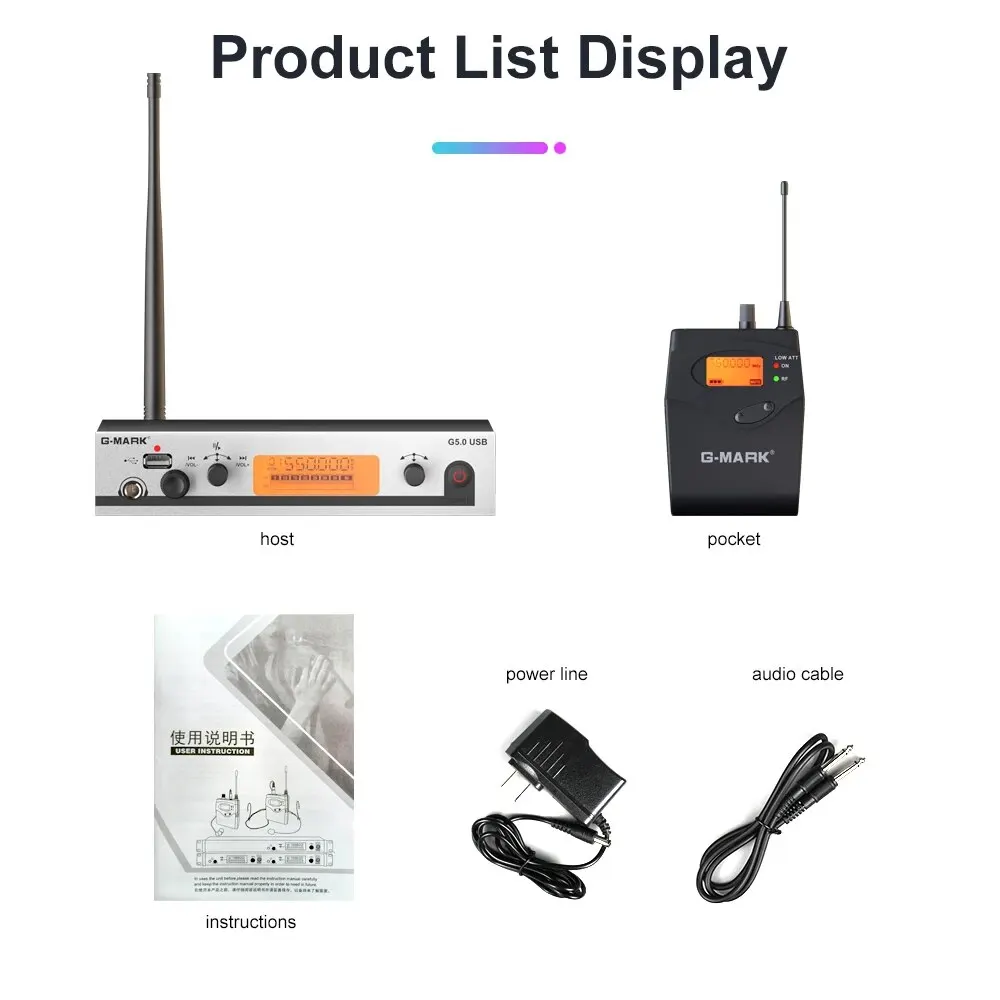 Wireless In Ear Monitor G-MARK G5.0USB UHF Stage Return Frequency Selectable for Singer Guitar Studio DJ