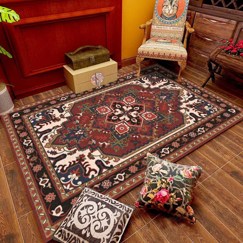 

Persian Vintage Carpet Living Room Bedroom Mat Non-Slip Area Rugs Absorbent Boho Morocco Ethnic Retro Carpet Bohemian Style