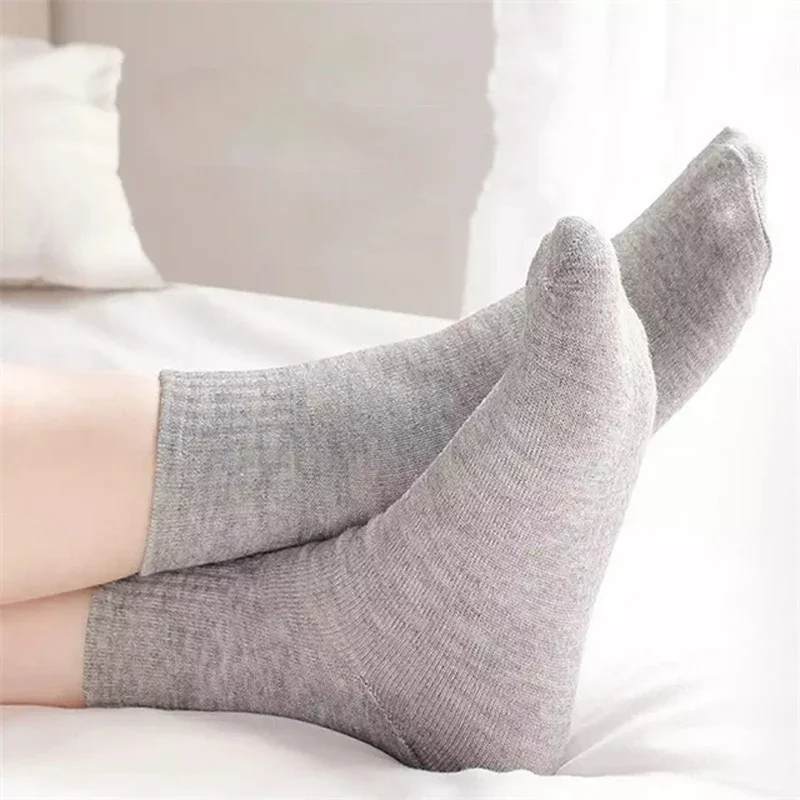 남녀공용 발목 양말, 단색 양말, 하이 퀄리티 면 짧은 양말, 블랙 화이트 그레이, 10 개/5 쌍