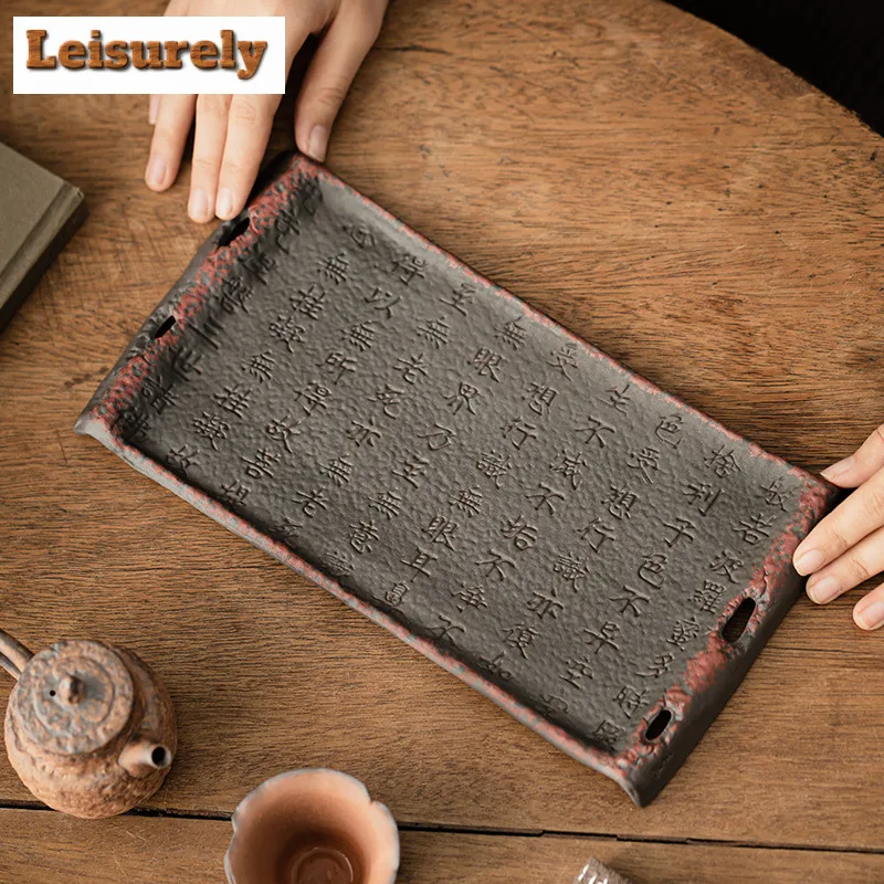 Old Rock Mud Engrave Scriptures Tea Tray Dessert Candy Tray Coffee Storage Board Teapot Holder Dishes For Serving Teaset Gifts