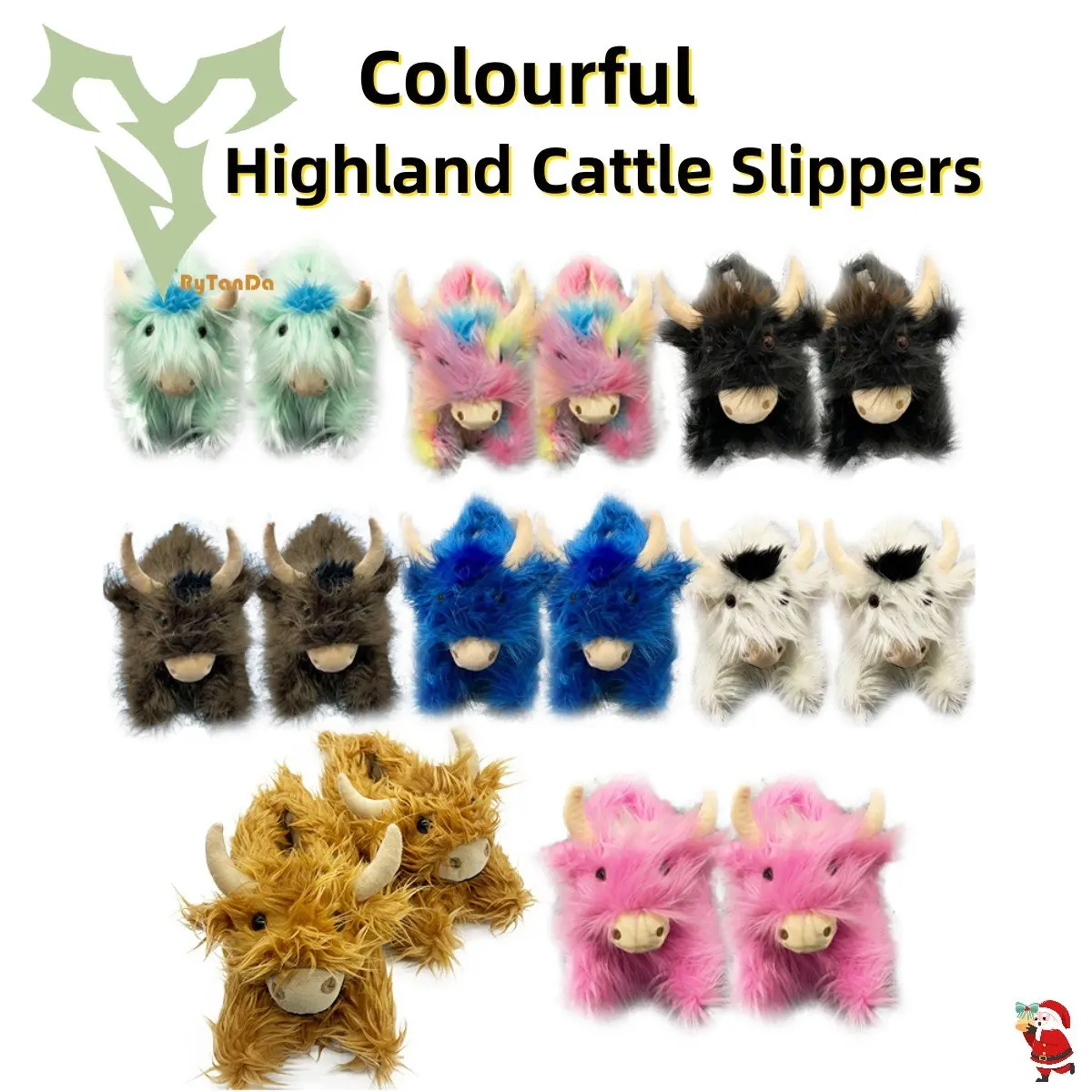 Colourful Highland Cattle Slippers Plush Scottish Cow Slippers Winter Warm Home Slipper Kawaii Animal Shoes Kids