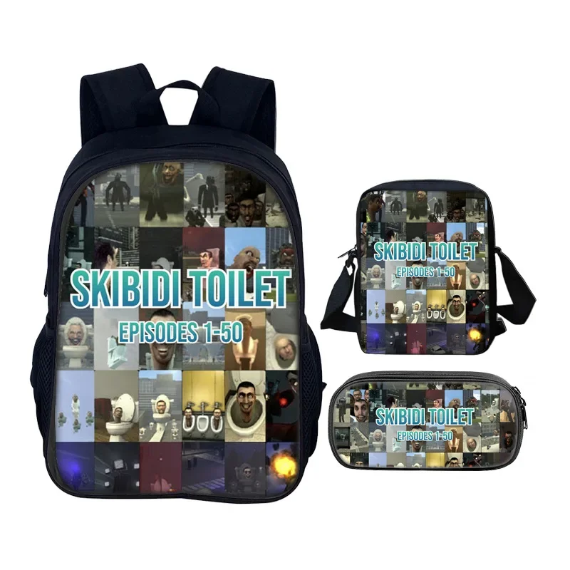 

Toilet Man Primary and Secondary School Student School Bag Three-piece Skibidi Toilet Game Backpack Set