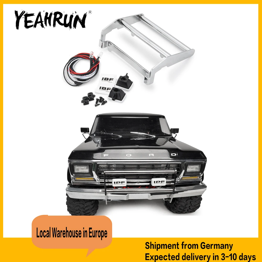 

YEAHRUN Stainless Steel Front Bumper with LED Light Set For 1/10 TRX-4 TRX4 RC Crawler Car Upgrade Parts