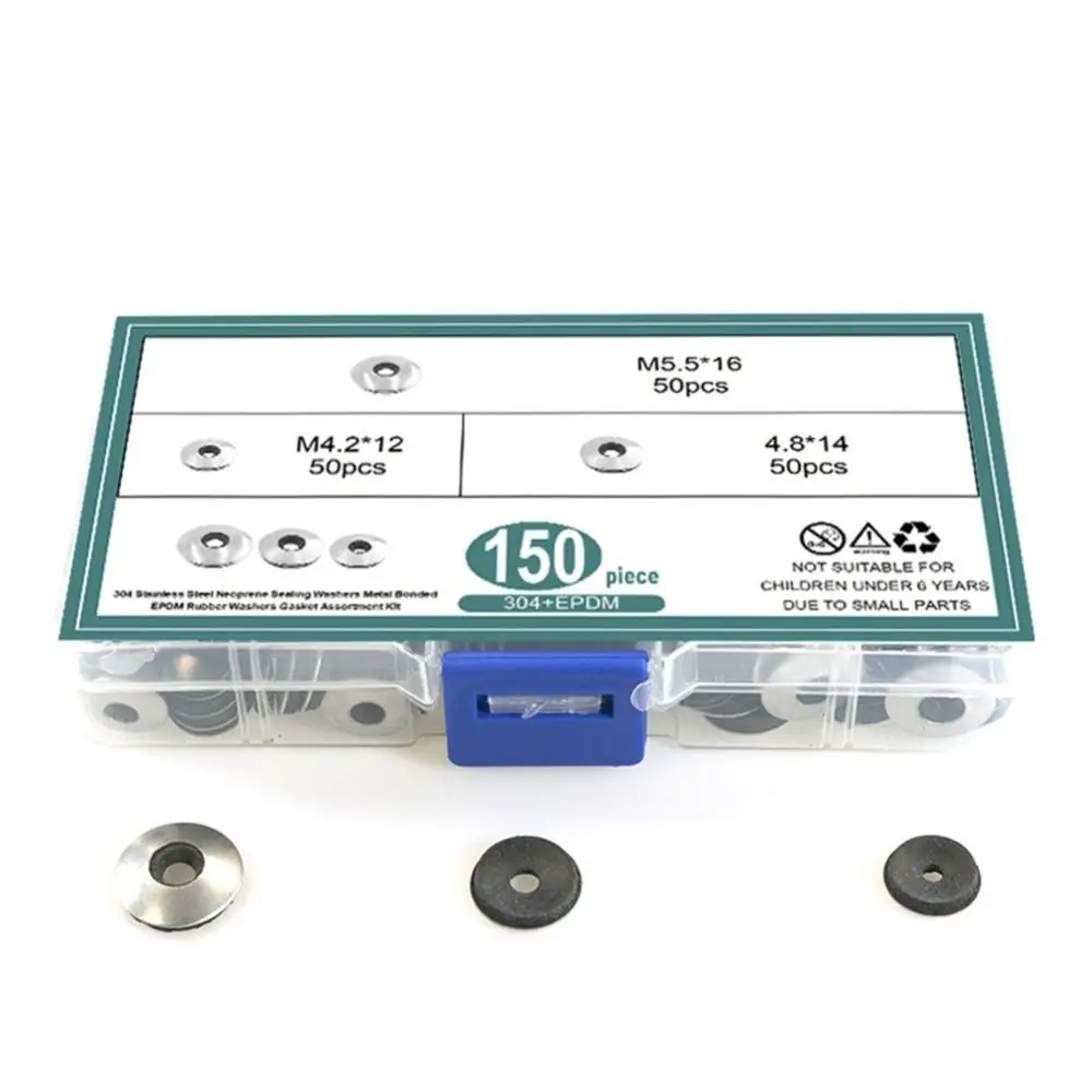 

150Pcs Neoprene Sealing Washers EPDM 304 Stainless Steel Metal Washers Bonded Neoprene Washers Self Drilling Screws