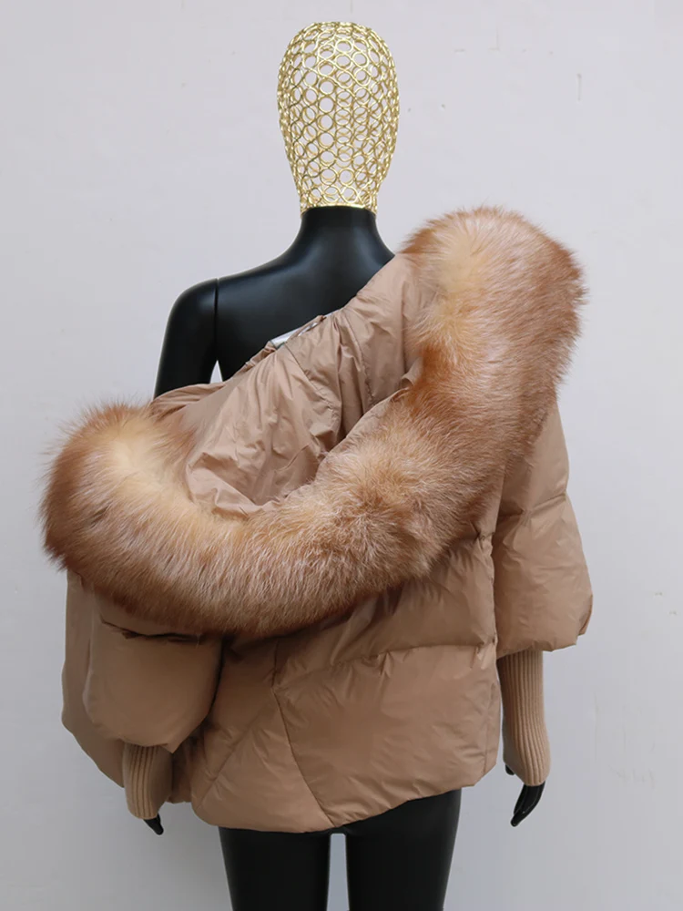 Women Coat White Duck Down Jacket Super Large Real Red Fox Fur Collar Hooded New Fashion Outerwear Puffer Jacket New