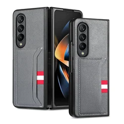 Slim Leather Card Holder Phone Case - Sleek and Durable Cell Phone Bag for Galaxy Z Fold4 (GRAY)