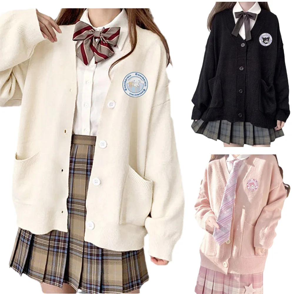 산리오 쿠로미 시나모롤 마이 멜로디 스웨터, 긴팔 니트 가디건, 애니메이션 JK 걸 코트, 프레피 스타일, 달콤한 겨울
