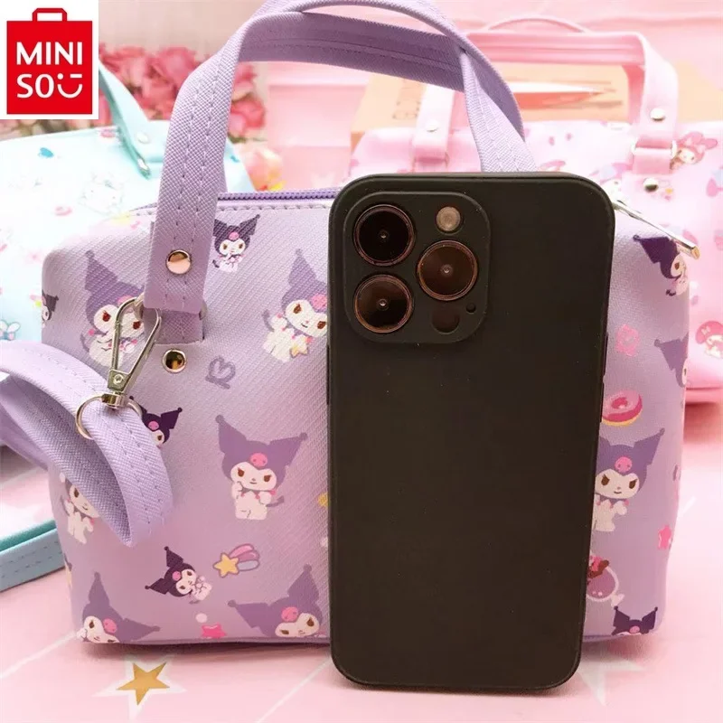 MINISO Sanrio Cartoon PU Leather Cute Kuromi Hello Kitty Women's Casual Dual Use Handheld Crossbody Storage Bag