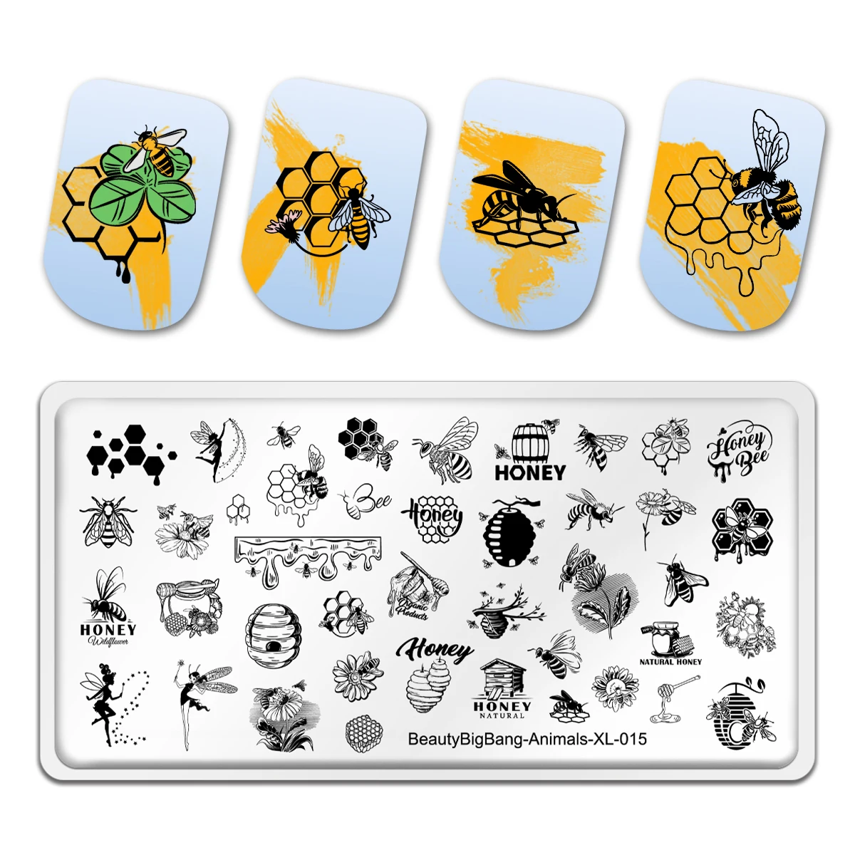 

BeautyBigBang 2023 Animals Image Nail Art Stamping Plate Manicure Bee Honey Stainless Steel Nail Template Molds Animals-XL-015