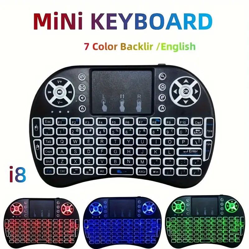 Hannord i8 Keyboard 7 Colors Backlight English Russian Air Mouse Wireless Touchable Remote Control for Smart TV Box Desktop PC