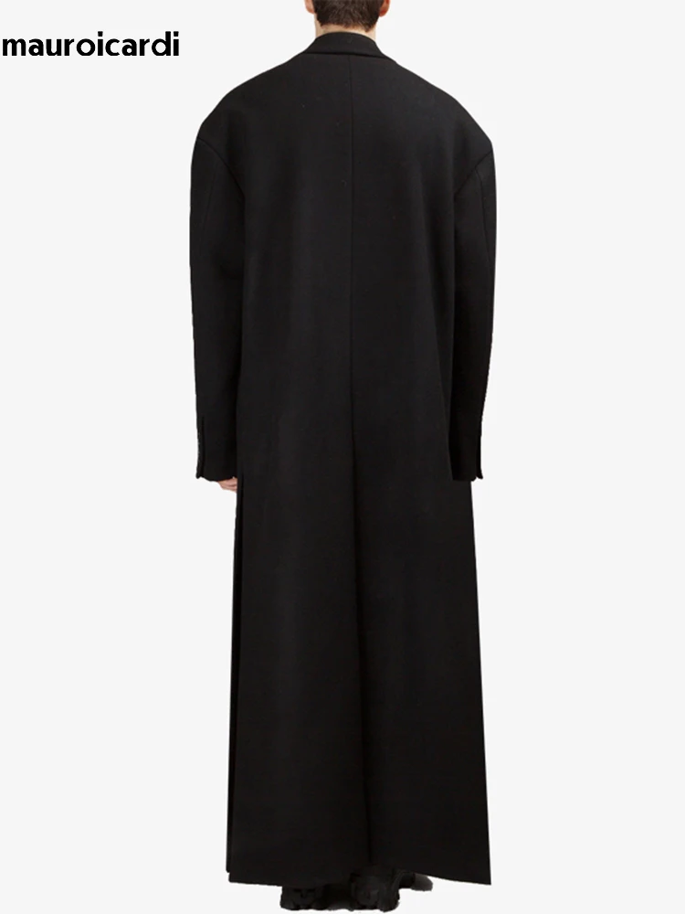 Mauroicardi Autumn Winter Extra Long Black Oversized Thick Warm Soft Wool & Blends Coat Men Double Breasted Korean Fashion 2023 4