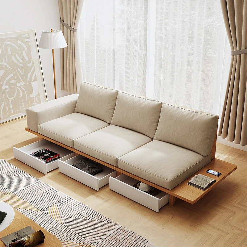 Tatami floor, cotton linen fabric sofa, small apartment, living room