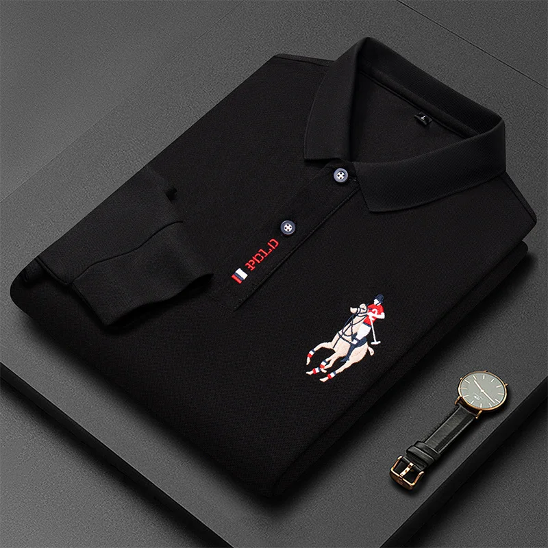 

5 Colors!2023 New Fashion Embroidery Men's Long Sleeve POLO Shirt Solid Color Lapel Business Casual Men's Long Sleeve POLO Shirt