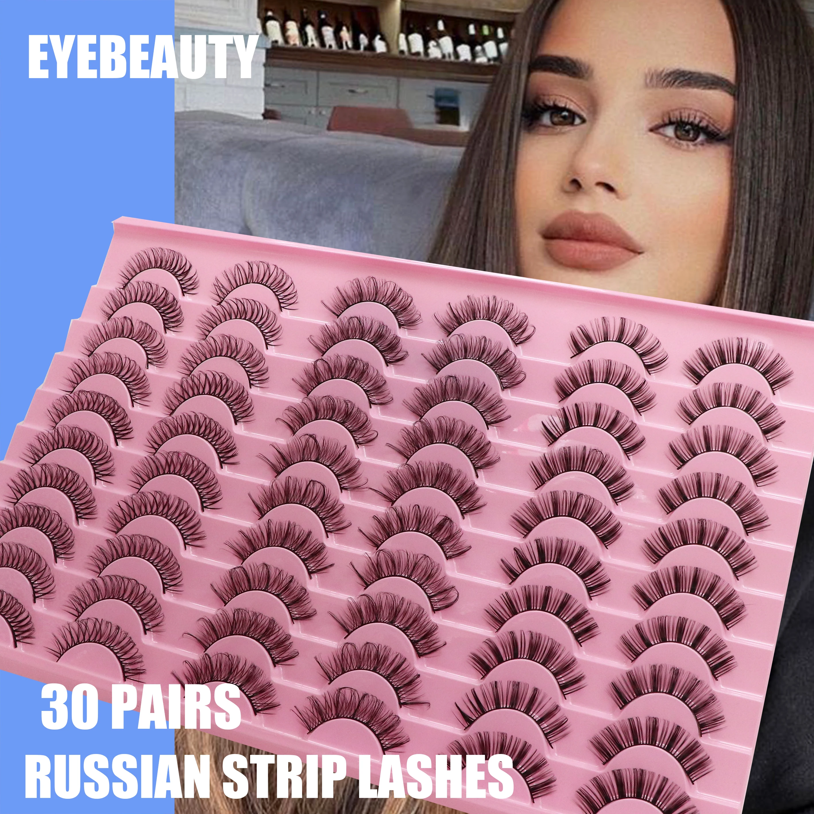 Russian Strip Lashes 30/10 Pairs 3D False Eyelash Fluffy Mink Lashes