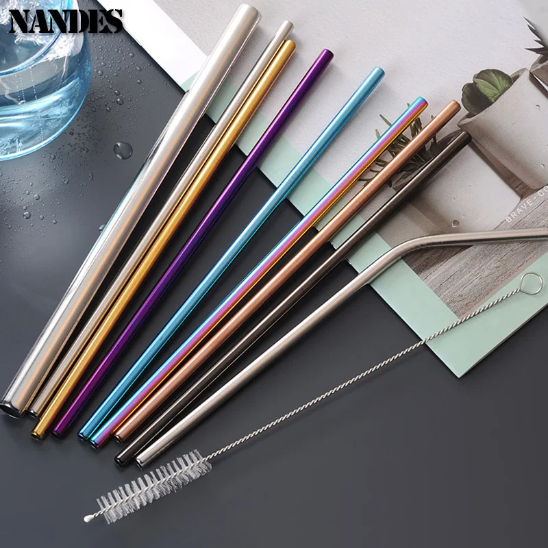 Eco-Friendly Reusable Stainless Steel Drinking Straws with Cleaning Brush