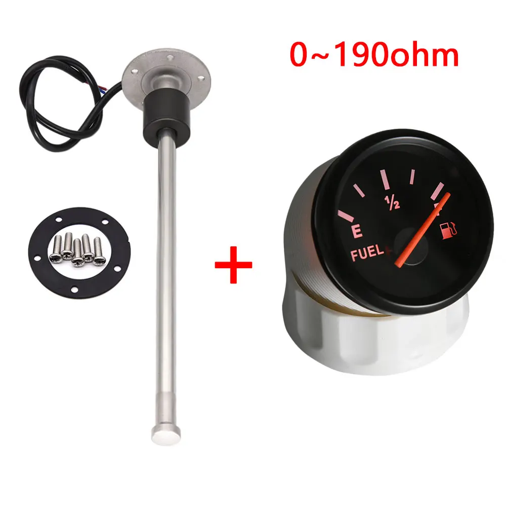 52mm Fuel Level Gauge + Fuel Level Sensor 0190 ohm Red Backlight