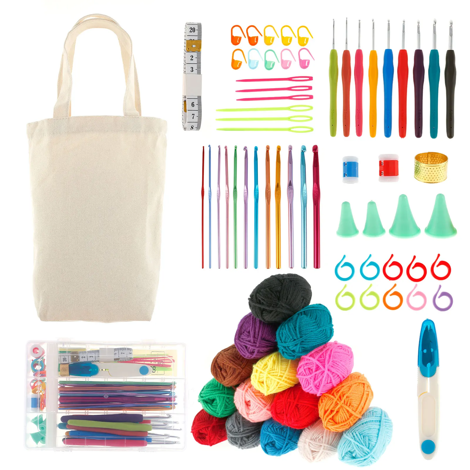 

73 шт., стартовый набор для вязания, с 15 пряжками, 21 набор крючков для вязания