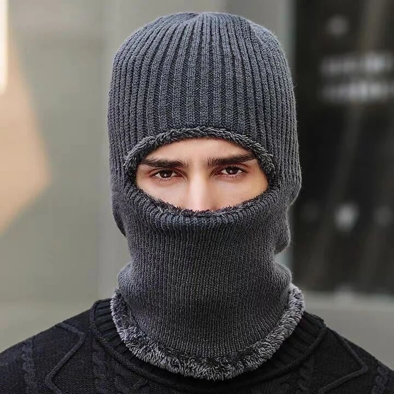 Winter Plush Knit Balaclava Hat Men Women Thicken Warm Wool Beanies Scarf Outdoor Windproof Full Face Cover Mask Caps