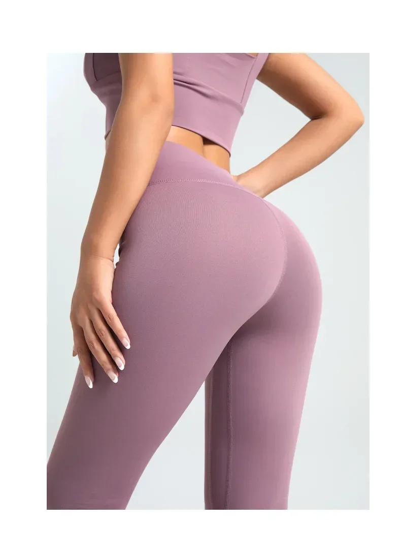 Damen-Leggings mit neun Punkten Länge, hohe Taille, einfarbig, Yoga-Sporthose, hochelastische Leggings, Lauf-Fitnesshose, 3XL – Detail 14