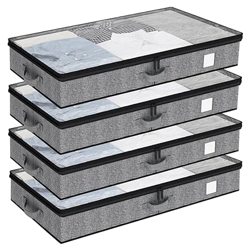 Under Bed Storage Containers,Underbed Storage 4.5 Inches Low Profile with Sturdy Sidewalls/Bottom for Clothes, Blanket, Pillows 6