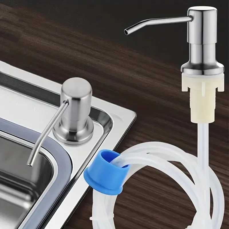 Soap Dispenser For Kitchen Sink And Tube Kit, 39.37inch Tube Connects Pump Directly To Soap Bottle, Stainless Steel Pump Head