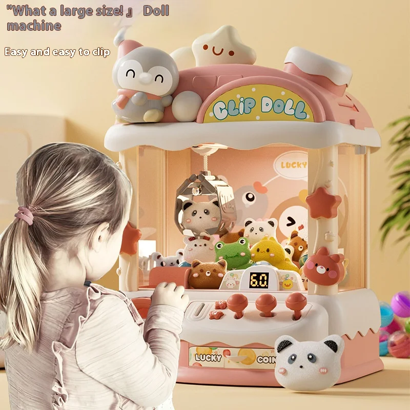 Home Doll Grasping Machine with Random Doll Home Doll Grasping Machine Cartonn Rabbit Penguin Crane Doll Machines Gift for Kids 3