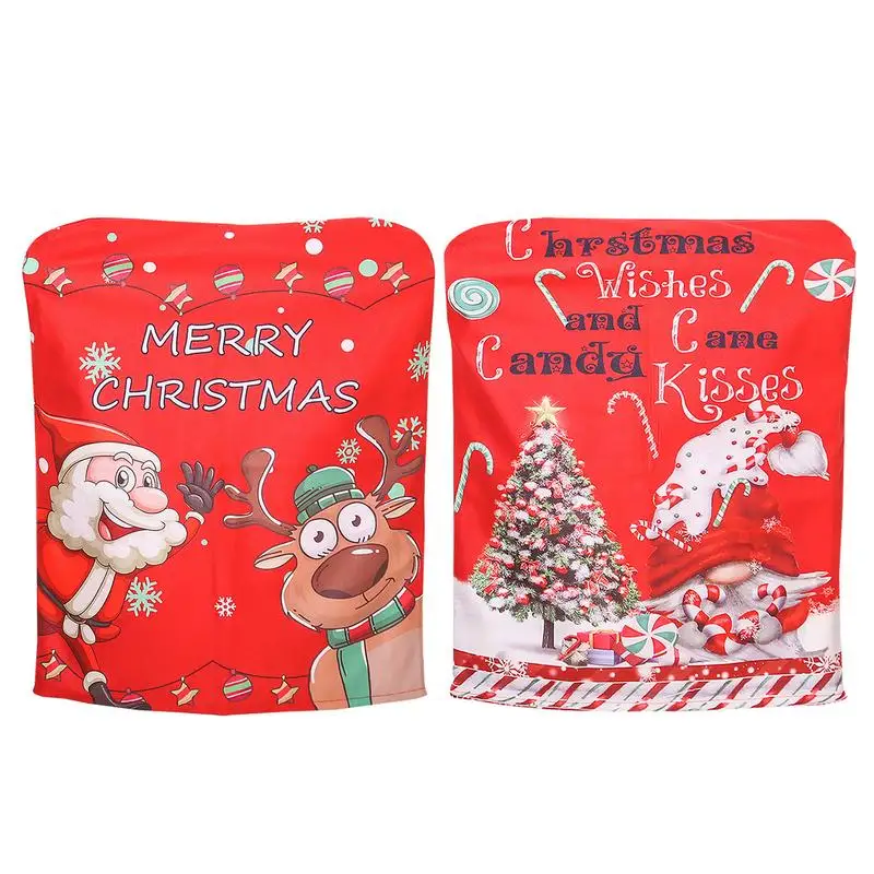 

Christmas Dining Chair Cover Thick Flannel Santa Elk Gnome Chair Slip Cover Non Woven Red Theme Kitchen Dinner Table Chair Cover