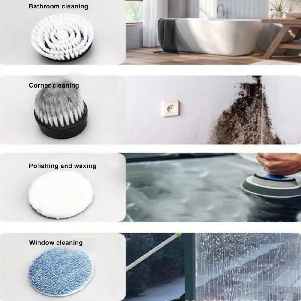 Dust Cleaning Brush Adjustable Cordless Cleaning Brush With 6 Brush Heads For Bathroom Floor Tile