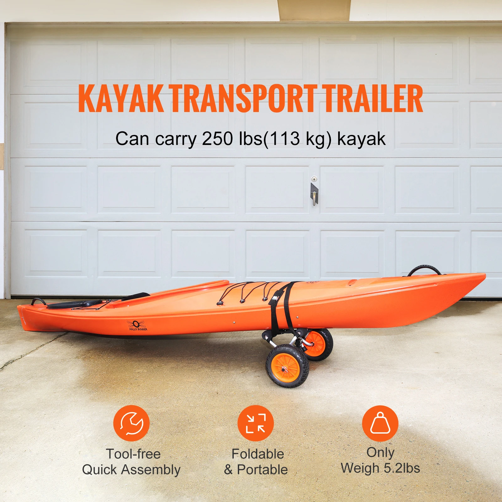 SucceBuy Heavy Duty Kayak Cart 250/320/350/450lbs Capacity Foldable Canoe Trolley Cart 10''/12'' Solid Tires for Kayaks Canoes