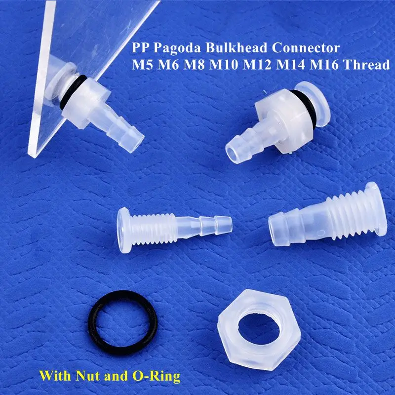 PP Bulkhead Joints + Nut Silicone O-Ring M5~M16 To 3~12mm Tank Inlet Drainage Adapter Irrigation Hose Pagoda Connectors 5~200Pcs