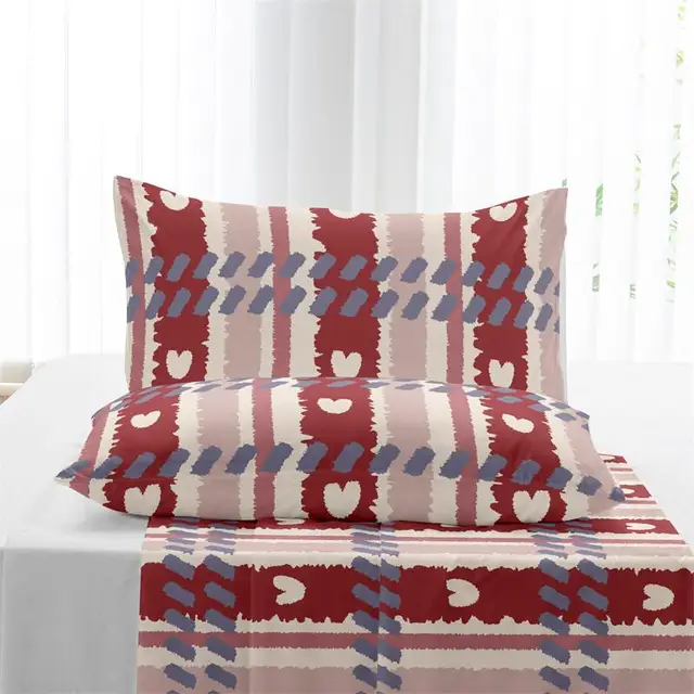 Ensemble de draps et taies d'oreiller brossés, imprimé sur le thème d'amour, Queen Size, housse de lit respectueuse de la peau avec taies d'oreiller pour toutes les saisons 4