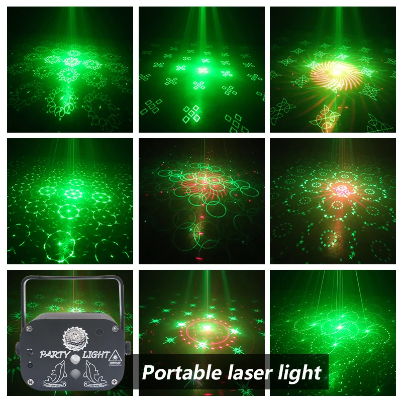USB Rechargeable Laser Party Light Mini 60 Patterns Projector Remoter Sound Activated Disco Christmas Holiday Decoration