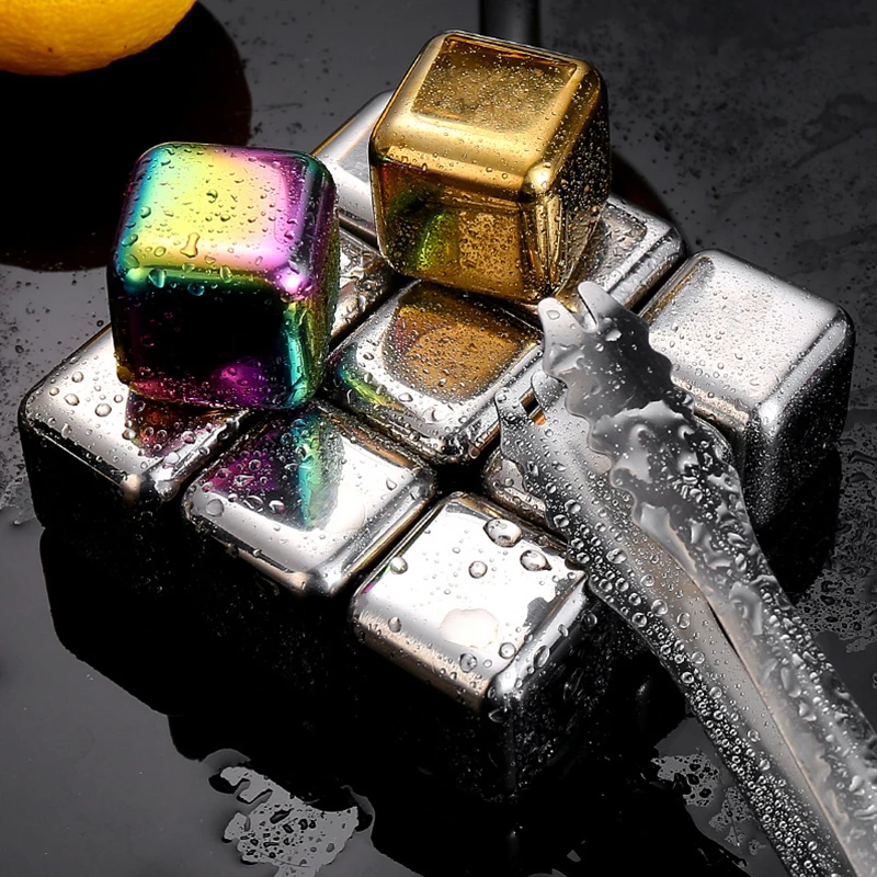 Reusable Stainless Steel Cooling Ice Cubes Set Drinks Cooler Stones for Beer Whisky Wine Metal Ice Cube Bar Accessories Tool ice cubes whiskey stones