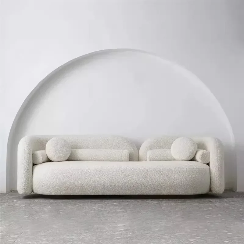 

3 Seater Modern Living Room Sofa Nordic Ergonomic Designer Minimalist White Lambswool Customized Sofa Divano Backyard Furniture