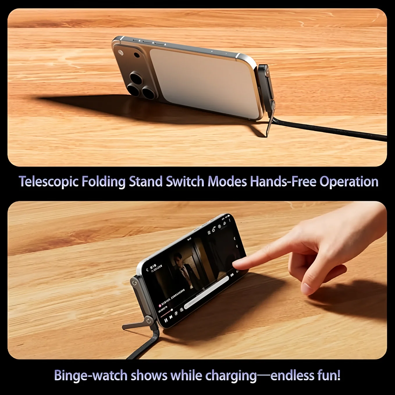 아이폰 17 프로 맥스용 2-in-1 USB C 케이블 240W PD 고속 충전, 숨김형 스탠드 케이블 타입 C 휴대폰 거치대 충전 케이블