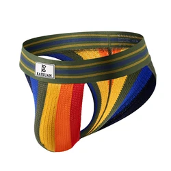 Men's Breathable Cotton U - Pouch Briefs with High - Fork Elastic Waistband - M (Rainbow green)