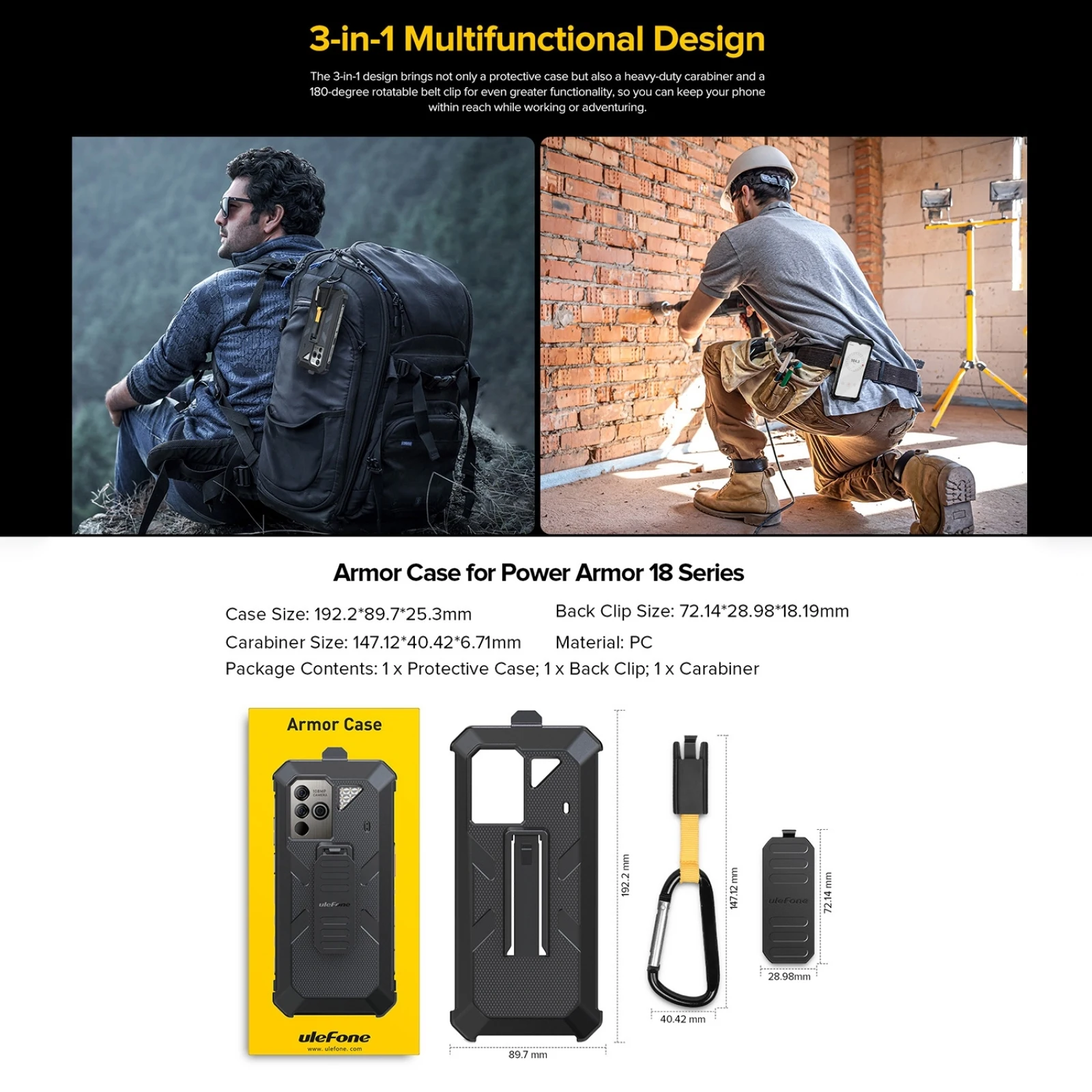 For Ulefone Power Armor 18T Ulefone Back Clip Phone Case with Carabiner For Ulefone Armor 18T / 18 / 19 / 19T