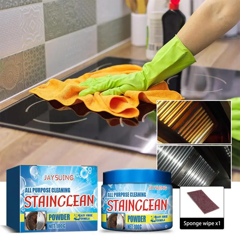 Cleaning Powder All-Purpose Household Cleaners 100g Powerful And Protective Kitchen Cleaner Powder With Sponge For Porcelain
