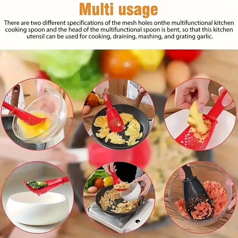 New Multifunctional Cooking Spoon Colander Spoon Strainer Skimmer Slotted Spoon Draining Mashing Potato Garlic Press Kitchen