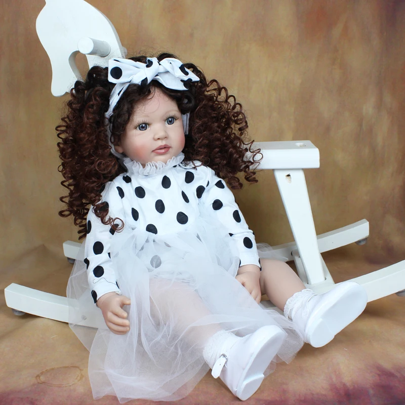 55/60 CM Soft Silicone Reborn Baby Doll For Gir Long Hair Princess Toddler Bebe Dress Up Toy Lovely Kid Birthday Gift 5