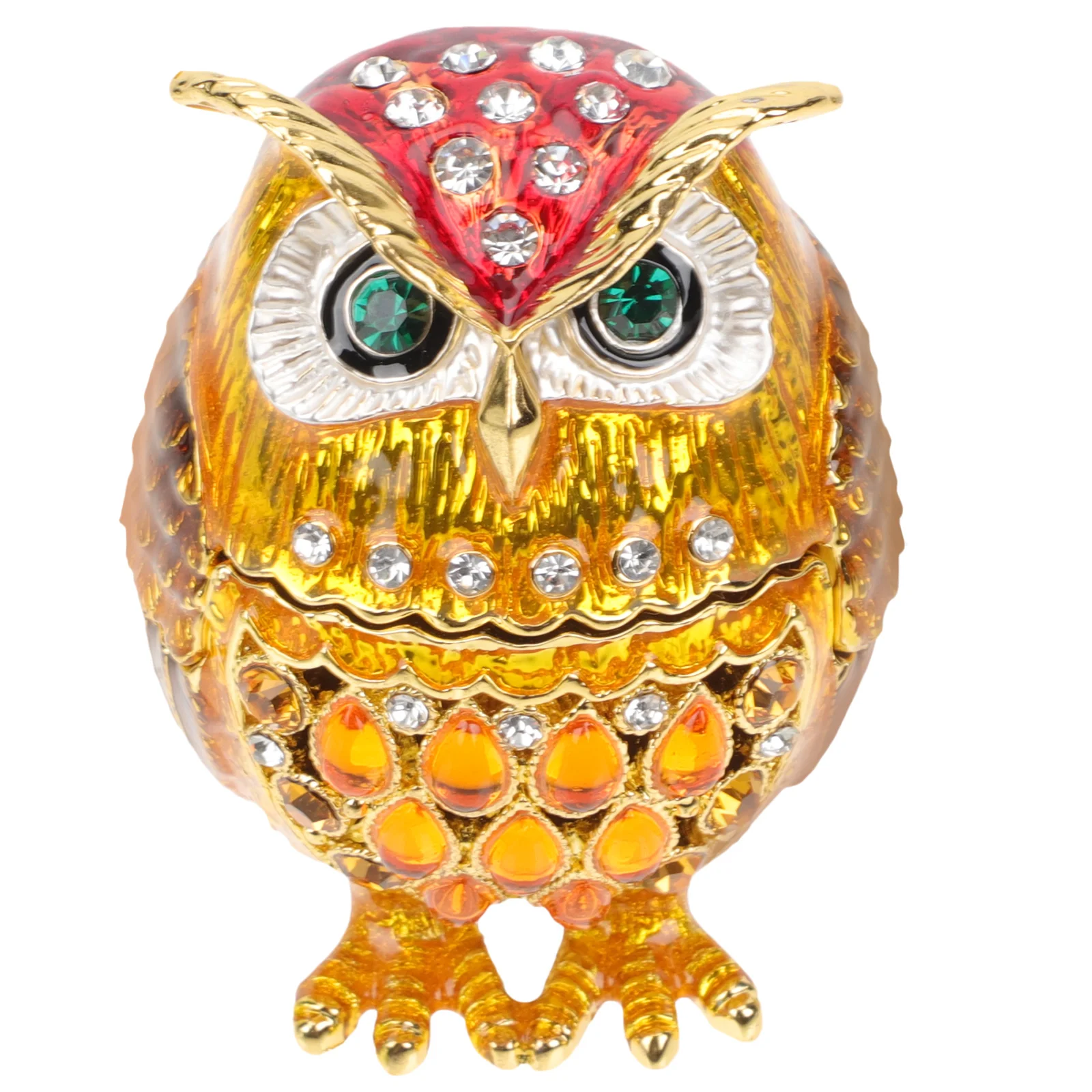 Owl Trinket Box Figurine Hinged Enameled Jewelry Box Ring Ear Stud Earrings Jewelry Organizer Desktop Decoration ( Red )