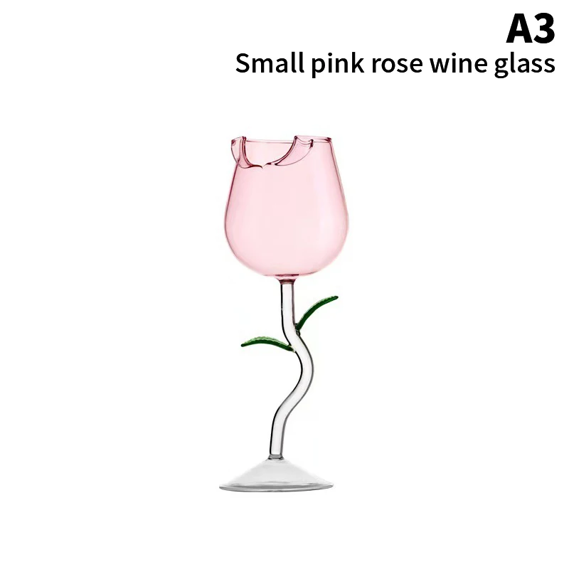 Elegant Rose-Shaped Wine Glasses with Colored Leaves